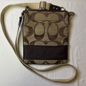 Coach‎ Signature Crossbody Bag – Brown Canvas & Leather Trim